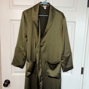 Victorias Secret Olive Green Satin Long Robe Shawl Collar XS S Loungewear